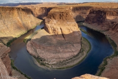 Panorama of Horseshoe Bend. A section of the northern Grand Canyon near Page Arizona. Standing on the edge looking 1000 feet down to the Colorado river.