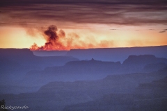 Shortly after sunset smoke is silhouetted from the North Rim forest fires in August 2020.