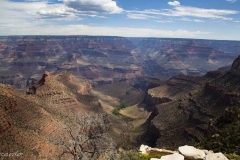 The Bright Angel trail as seen from Mather Point on the south rim of the Grand Canyon.